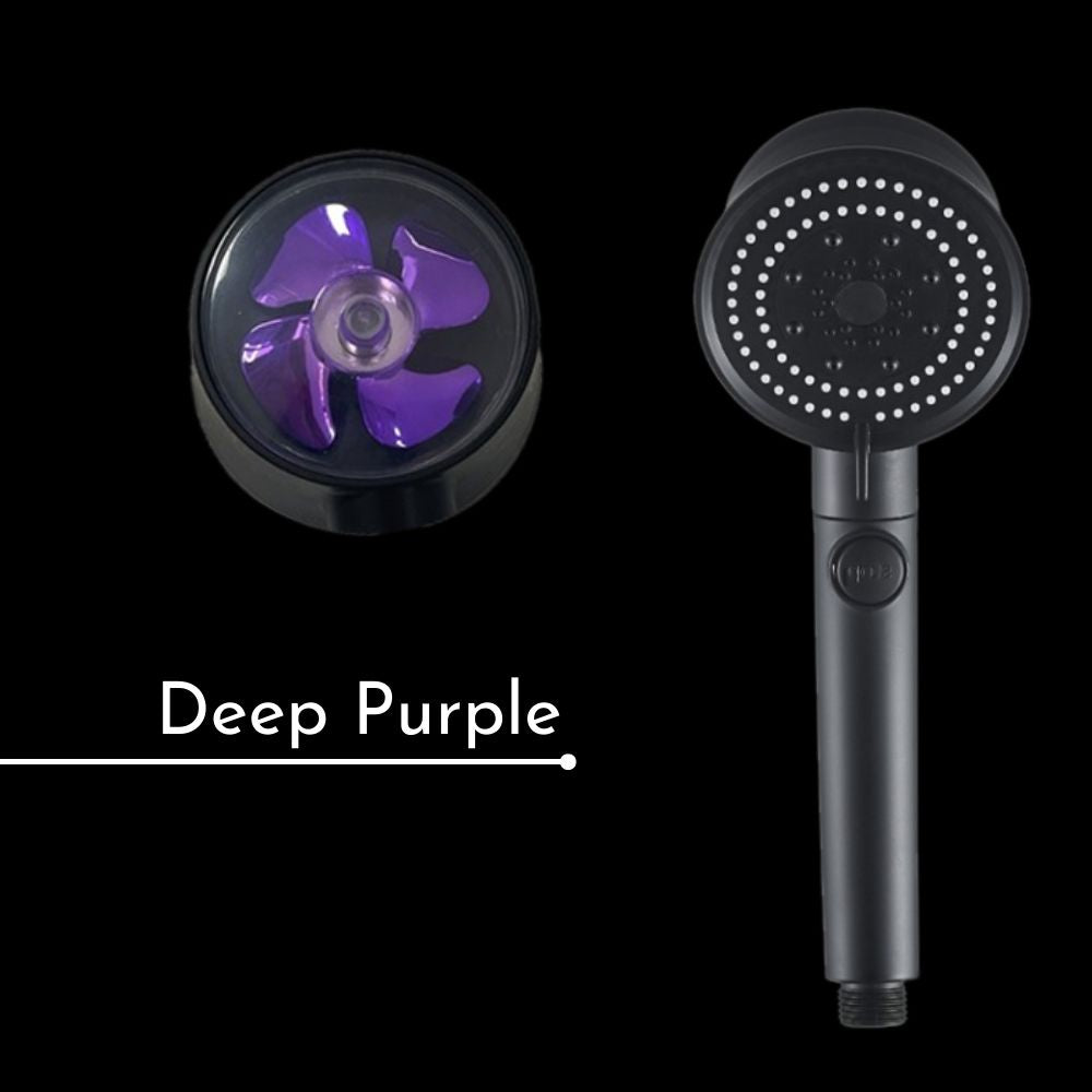 Deep Purple Shower Head propeller in a matte black and 5 modes shower head by Cyclone Shower ™