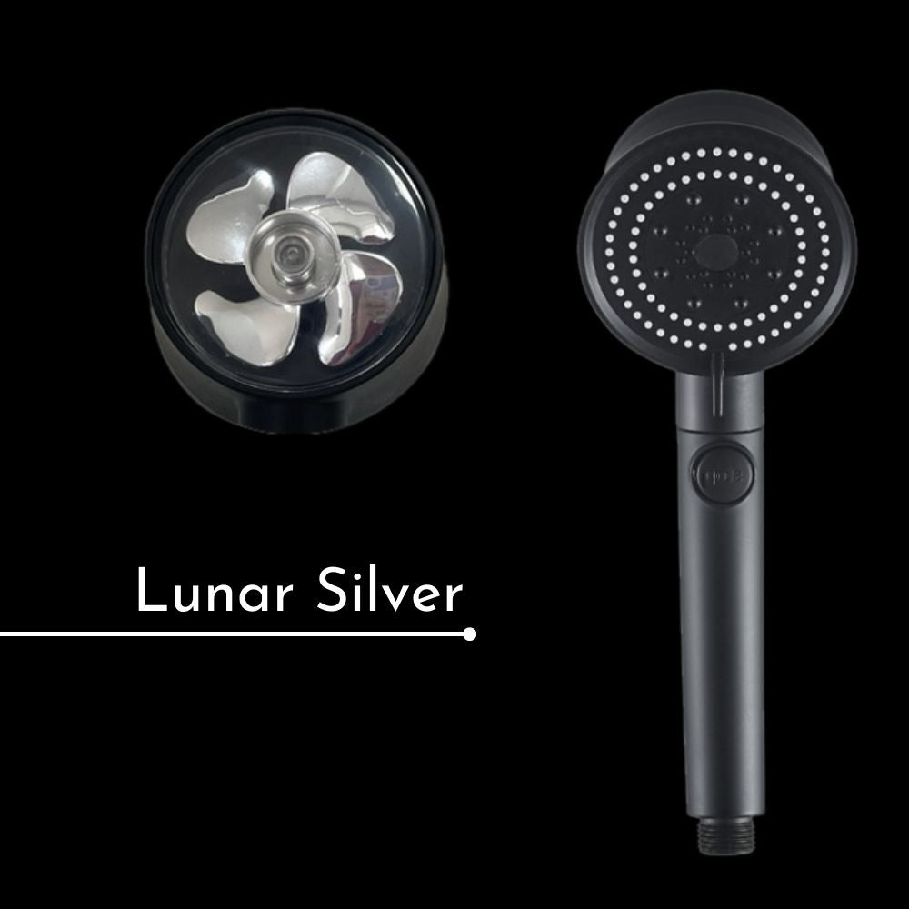 Lunar Silver Shower Head propeller in a matte black and 5 modes shower head by Cyclone Shower ™