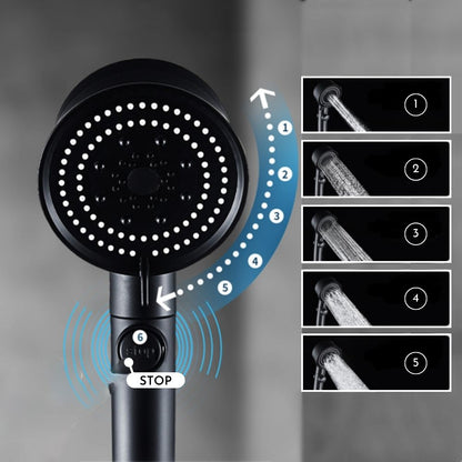 Luxury shower head 5 jets modes from strong to hard with stop button and removable head.