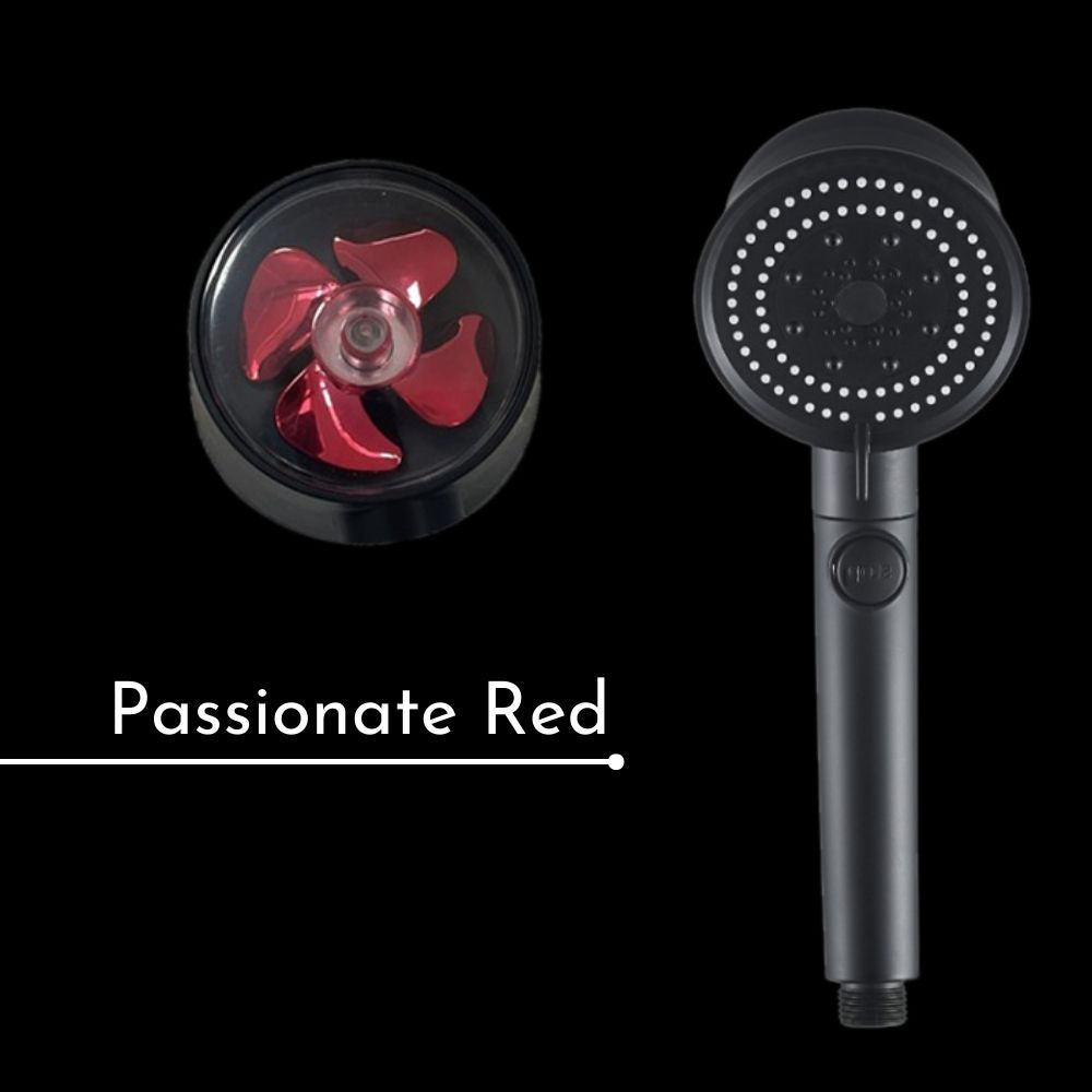 Passionate Red Shower Head propeller in a matte black and 5 modes shower head by Cyclone Shower ™